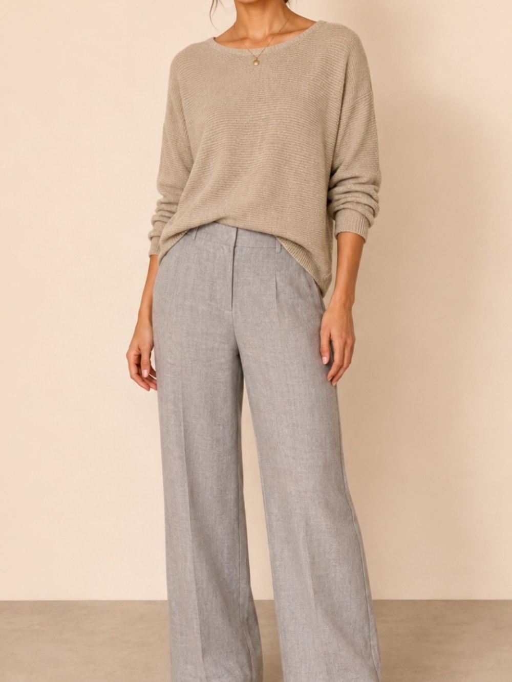 J. Jill Cotton Light Beige Crewneck Knit Lagenlook Sweater